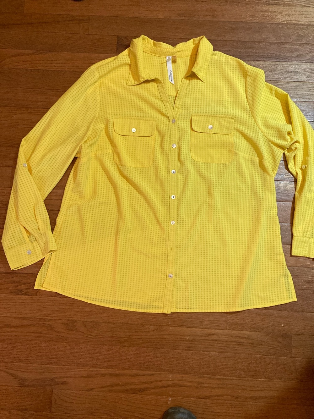 Yellow Button-Down Shirt with Chest Pockets - Women's Button Down